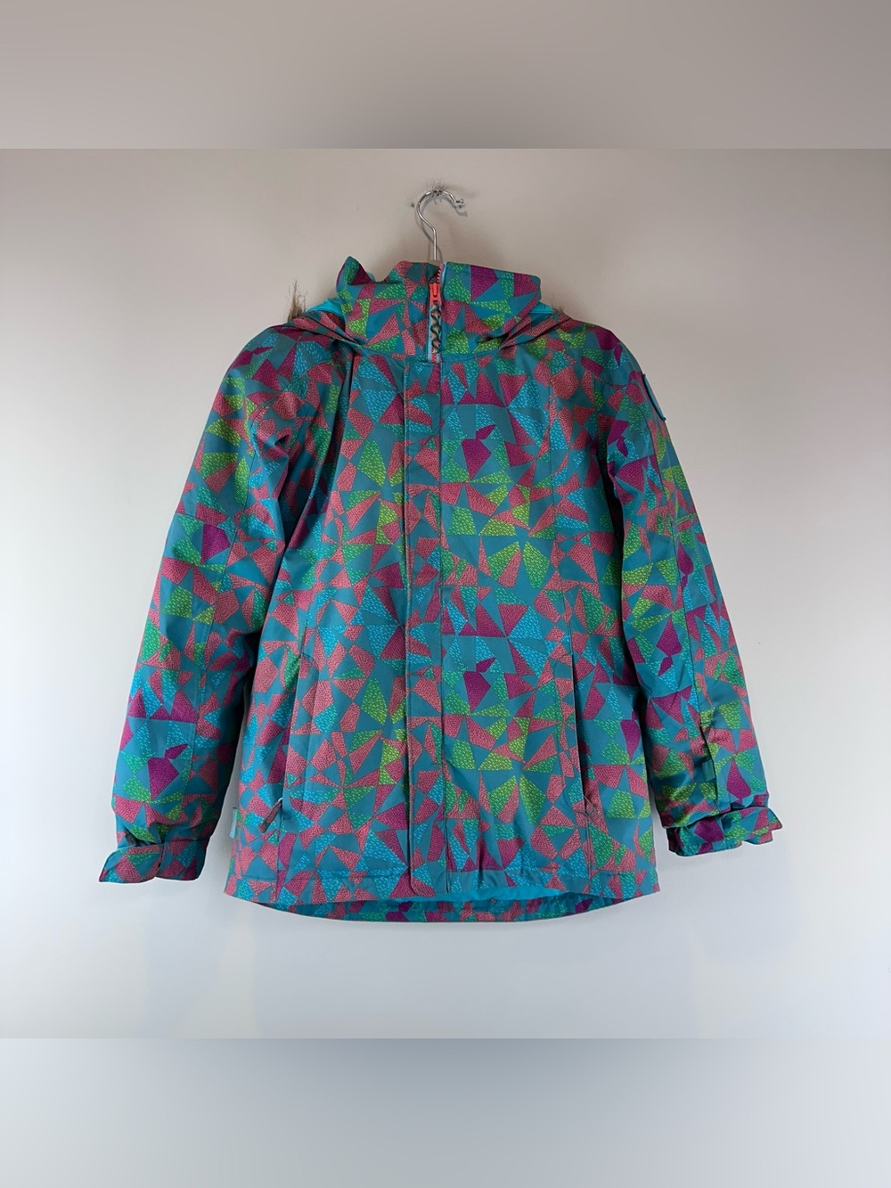 Burton Kid’s Blue Multicolor Geometric Bennett Hooded Ski Snow Jacket Large